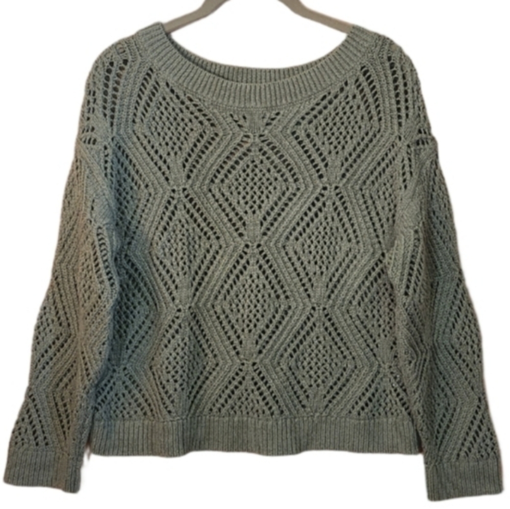 OLIVE GREEN OPEN KNIT GEORGIE SWEATER 7/8 SLEEVE EUC XS